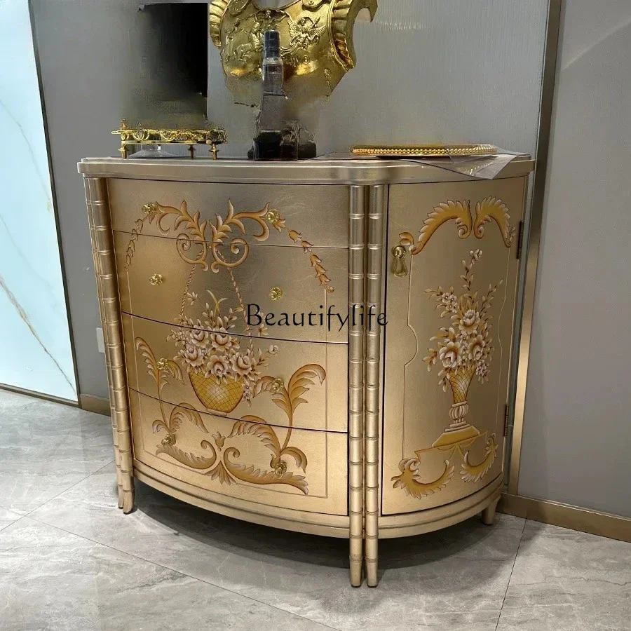 

yj21 European-style gold foil entrance cabinet, villa entrance door, entrance decorative cabinet, luxury solid wood locker