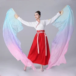 Customized 1 Pair(Left+Right) 100% Real Silk Belly Dance Fan Veil 1.8m Bamboo Ribs Fan For Children Women Dance Props On Sale