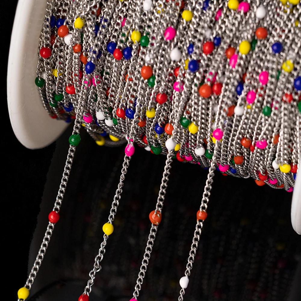1 Meter Gold Edelstahl Bunte Emaille Kugel Perlen Gliederketten Extender für Schmuckherstellung DIY Armband Halskette Zubehör – Detail 5