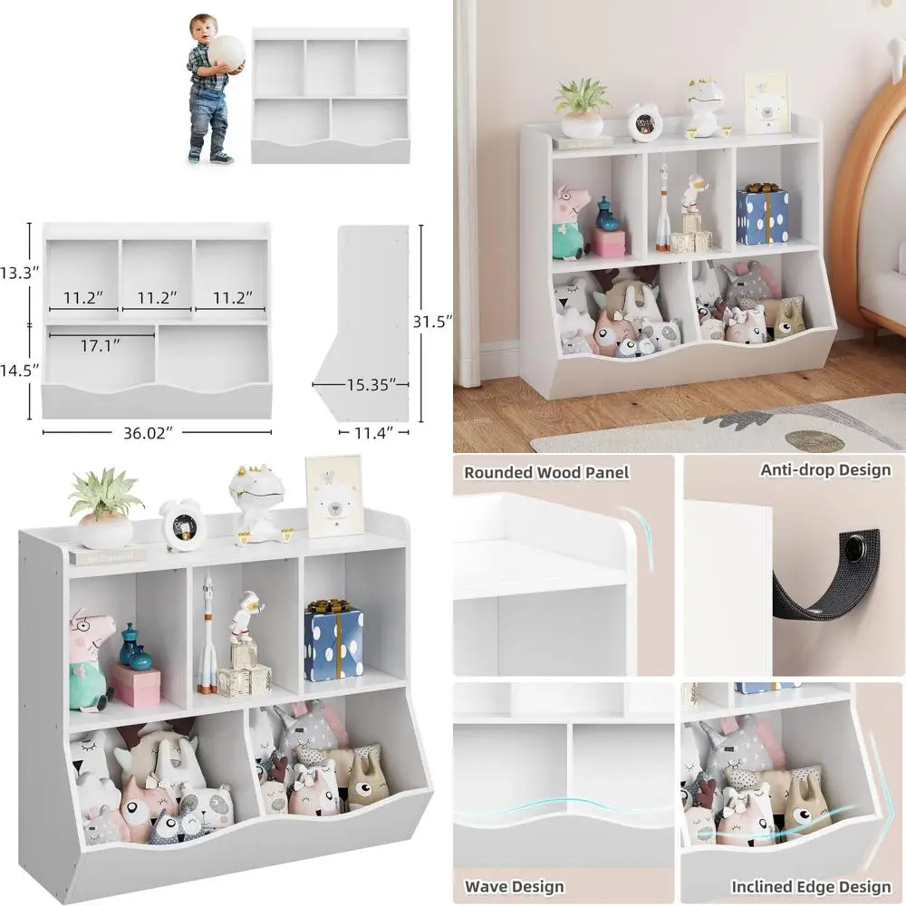 

Children's Playroom Storage Shelf with Bookcase and Cubby Organizer for Nursery and Living Room