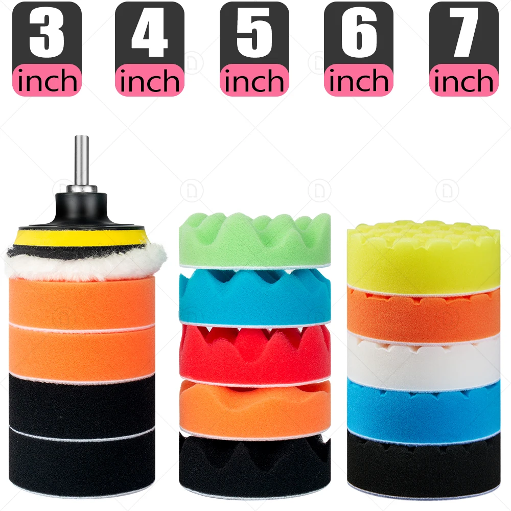 

3 4 5 6 7 Inch Buffing Pads Kit Wool Sponge Pad Set M10/M14 Drill Adapter Car Care Polisher Waxing Polishing Disc Auto Cleaning