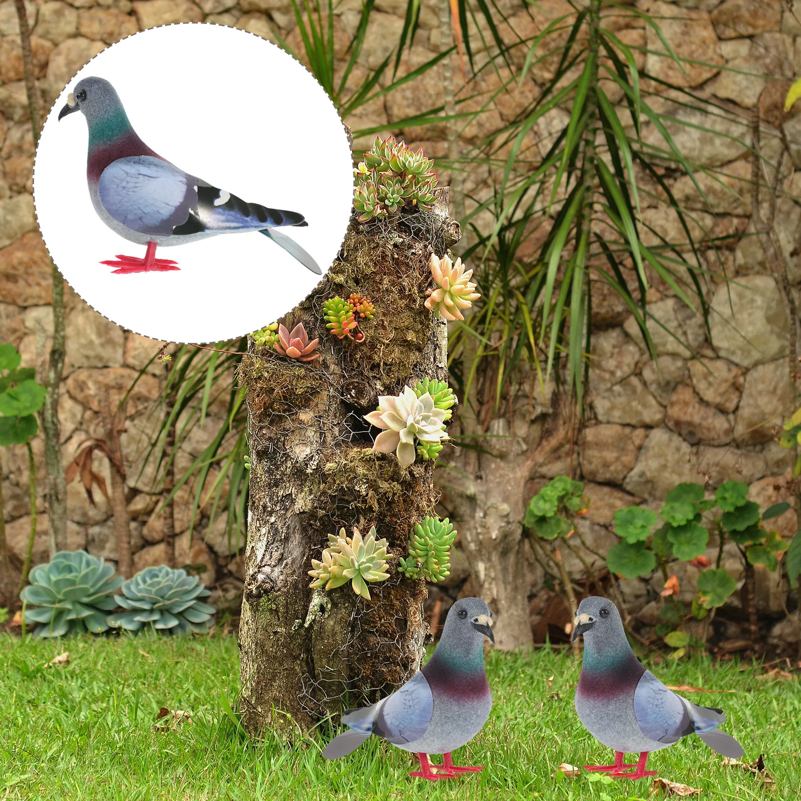 2 Pcs Fake Pigeons Artificial Garden Doves Bird Figurines Figures Decor Lawn Yard Ornaments Sculpture Baby