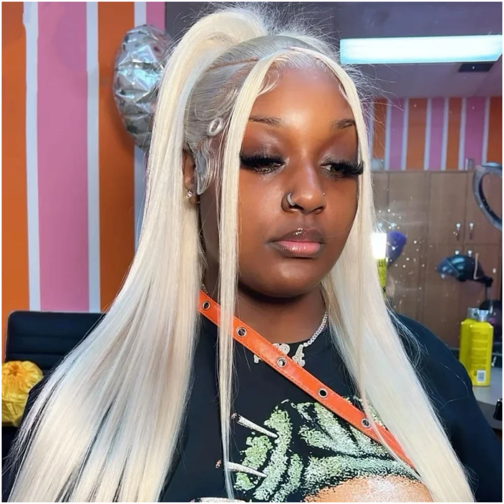 

#60 Color Platinum Ash Blonde Lace Front Wigs Human Hair White 13x4 13X6 HD Transparent Lace Frontal Wig For Women Pre Plucked