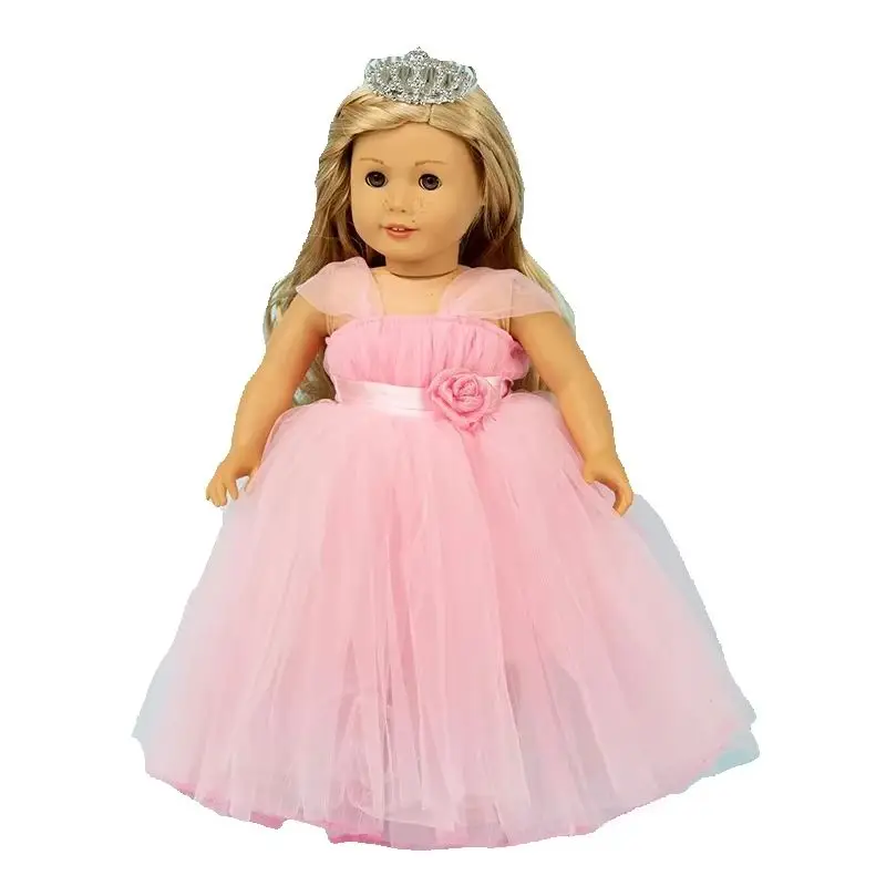 18 Inch Dolls Pink Wedding Dress with Crown for 43cm Baby Doll Dress for 18\