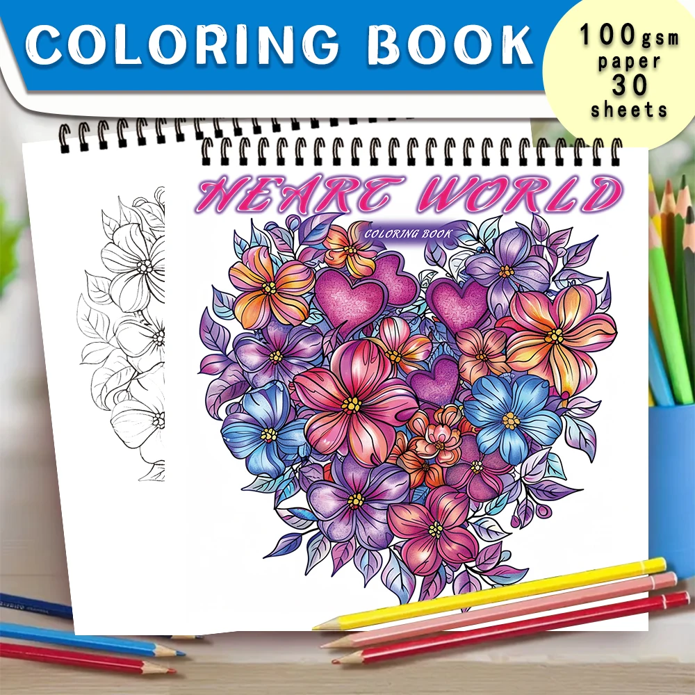 Stress Reduction Colouring Book 30 Sheets, 8.3x 8.3 inch 100gsm Thick Paper, Spiral Bound, Halloween and many other holiday gift