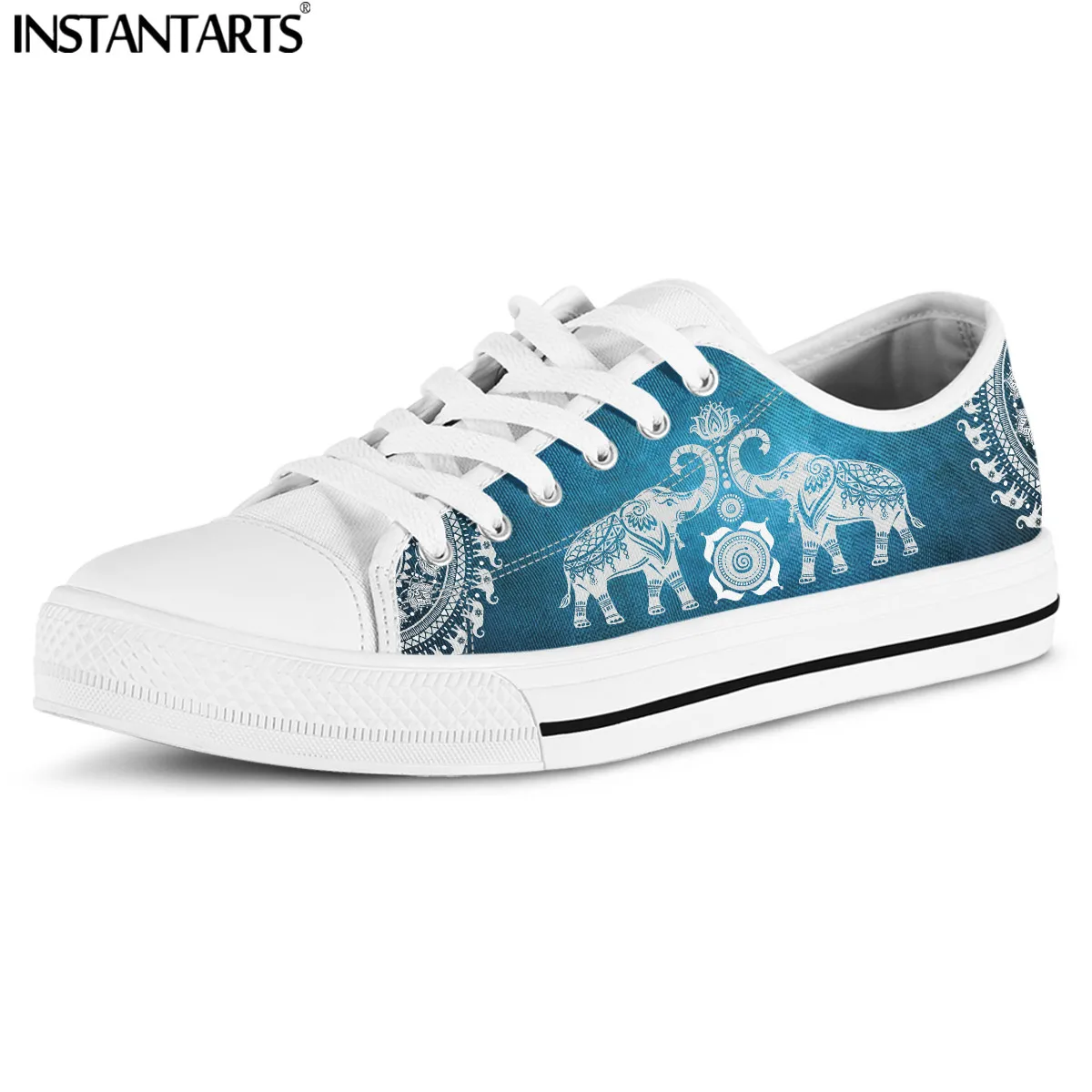 INSTANTARTS Mandala Bohemia Elephant Design Low Top Canvas for Girls Lace Up Sneakers Breathable Women Vulcanized Shoe Zapatos