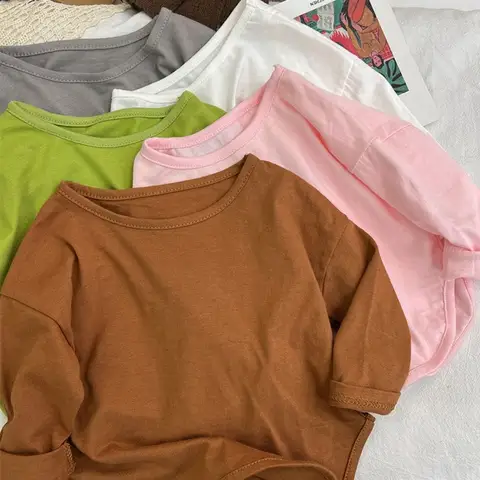 Höst Pojke Flicka Baby O-ringad Enfärgad Bottoming T-shirt Barn Enkel Casual Långärmad T-shirt Barn Bomullstoppar Spädbarn Unika T-shirts 10 best sales tröja för babyflicka - №8