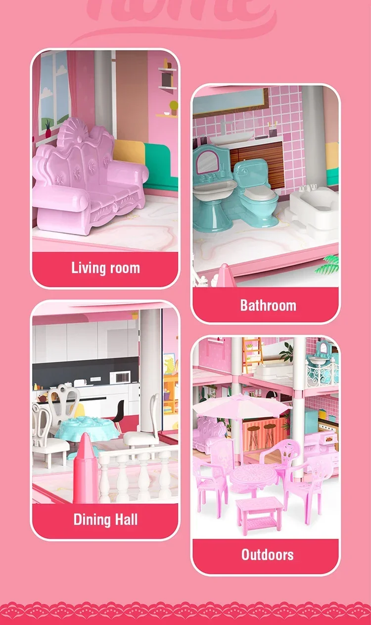 Casa de muñecas grande, montaje Diy, Villa, Castillo de princesa con muebles, mascotas, casa de juego de imitación, juguetes para niñas, regalos de navidad