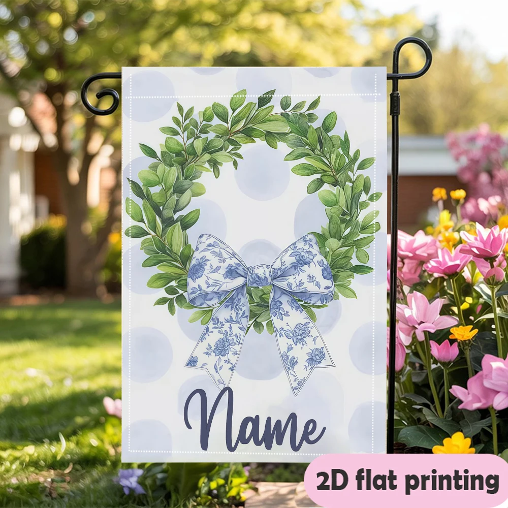 1pc double-sided Customizable Leaf Wreath Garden flag personalized custom Name Outdoor flagpole garden decoration 30*45cm(12x18i