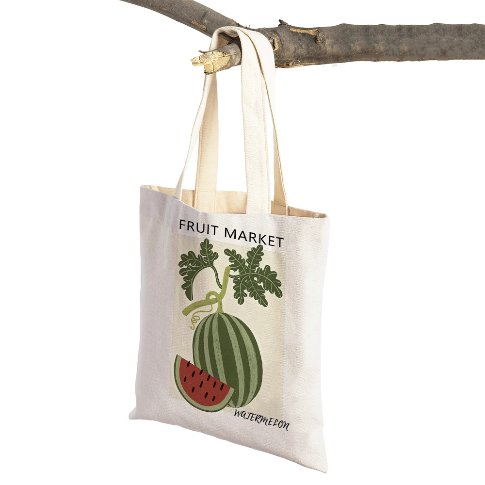 Kiwi Mango Lemon Peach Fig Banana Fruit Women Shopping Bags Casual Canvas Handbag Art Decor Music Shopper Bag Lady Tote