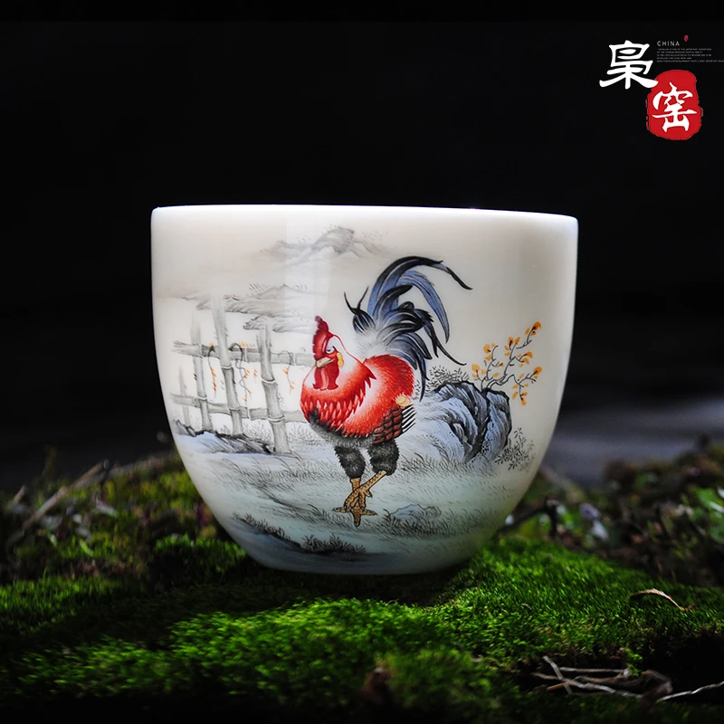 Jingdezhen Hand-Painted Master Cup Tea Cup Pastel Cock Teacup Ceramic Kung Fu Tea Cup Single Cup Personal Small Teacup