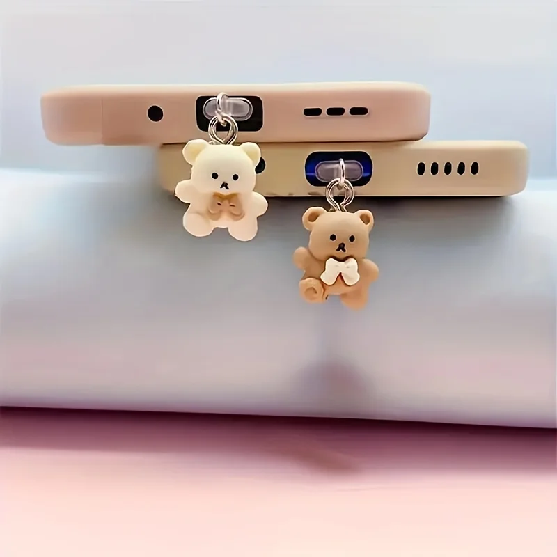 Cute Teddy Bear Phone Dust Plug Accessories Decoration Hanging Pendant For iPhone For Samsung Type-C  Charging Port Couple Charm