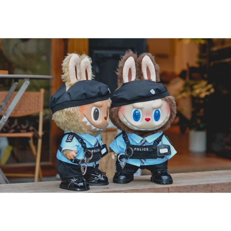 For 38cm Feference Labubu Original Police Uniform King Black Leather Big Spring Wild Big Summer Big Labubu Trendy Playboy Outfit