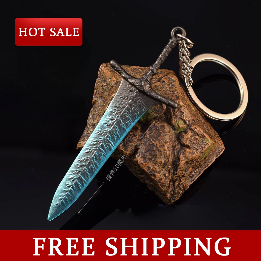 10cm Elden Ganme Peripheral Dark Moon Greatsword Weapon Model Keychain for Men Boys Ranni Metal Enamel Pendant Key Ring Gift Toy