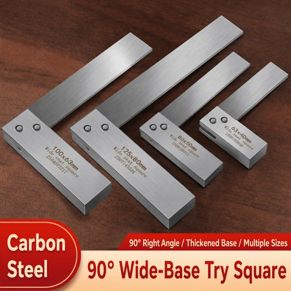 Carbon Steel Try Square High Precision 90° L-Square Ruler Wide Base Thickened Body Angle Check Tool Construction Layout