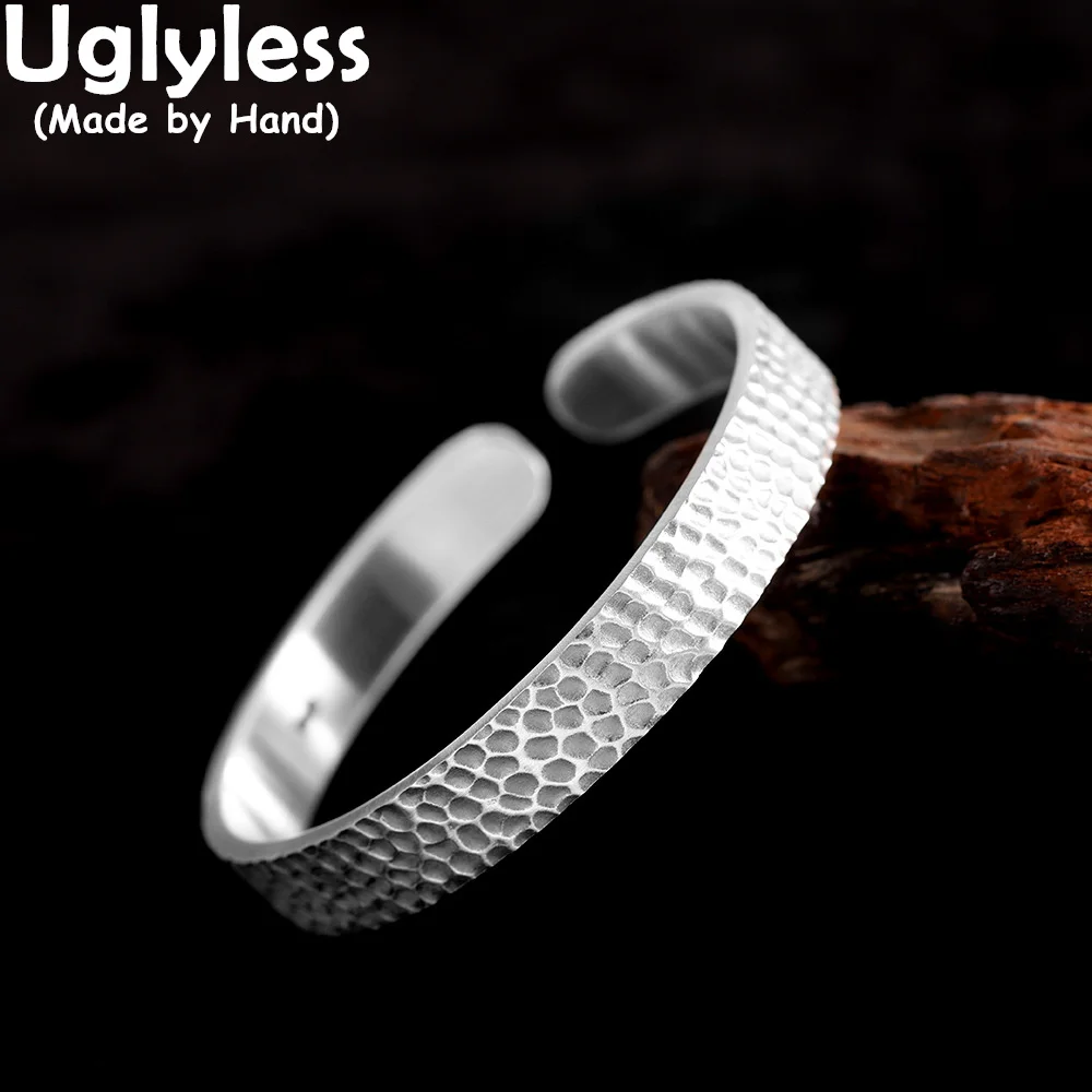 

Uglyless 1 Piece Knocking Face Lovers Bangles 100% Solid 999 Full Silver Wide Men Women Bangles Simple Fashion Couples Jewelry