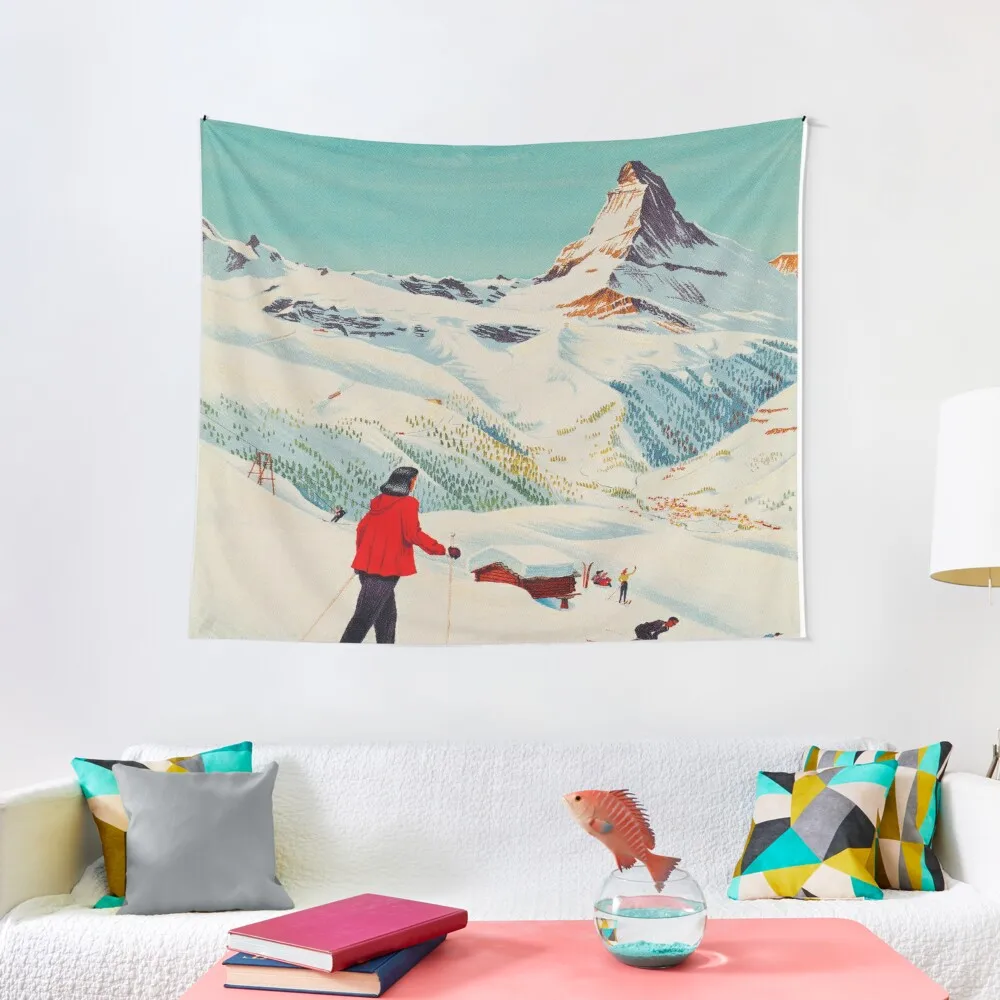 Zermatt, Switzerland Vintage Ski Travel Poster Tapestry Room Decor For Girls Outdoor Decor Home Decorating Tapestry