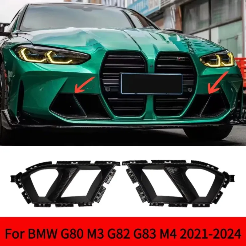 For BMW G80 M3 G82 G83 M4 2021-2024 Front Bumper Side Air Vent Cover Car Fog Cover Decorative Carbon Fiber Look Glossy Black