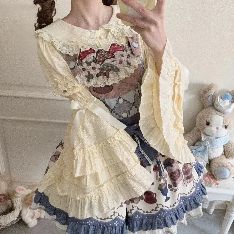 

Y2k Aesthetic Women Vintage Lace Bow Detachable Sleeves Blouses Japanese Sweet Lolita Shirts Costume Girls Kawaii Blusas Tops