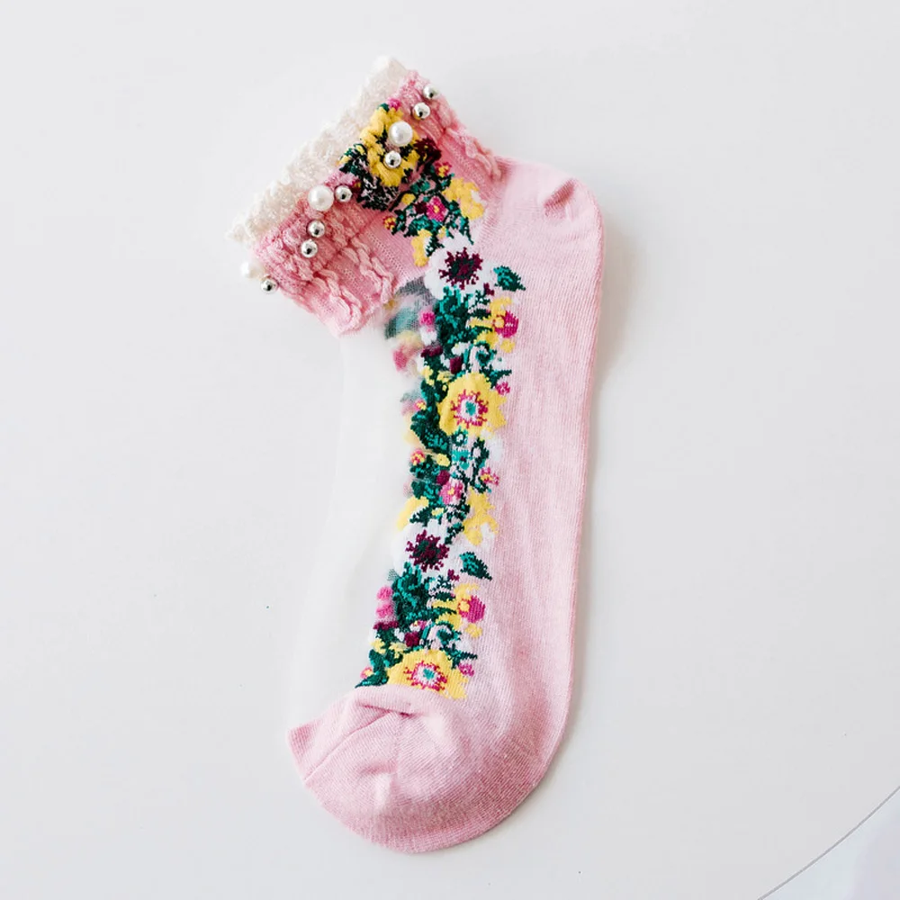 

Носки в стиле Лолиты, дышащие летние женские сетчатые носки-лодочки с неглубоким носком, носки с вышивкой и цветами, чулочно-носочные изделия, короткие носки