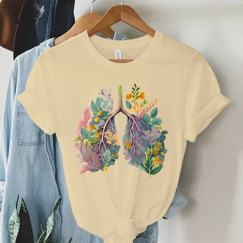 Colorful Anatomical Heart Lungs T-shirt Women Plant Floral Graphic Anatomy Tshirt Top Funny Cardiac Nurse Gift Summer Shirt 2024