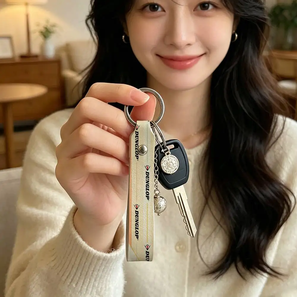 For Dunlop High Quality PU Leather Moto Keychain Vintage Style Key Pendant For Scooter Motocross