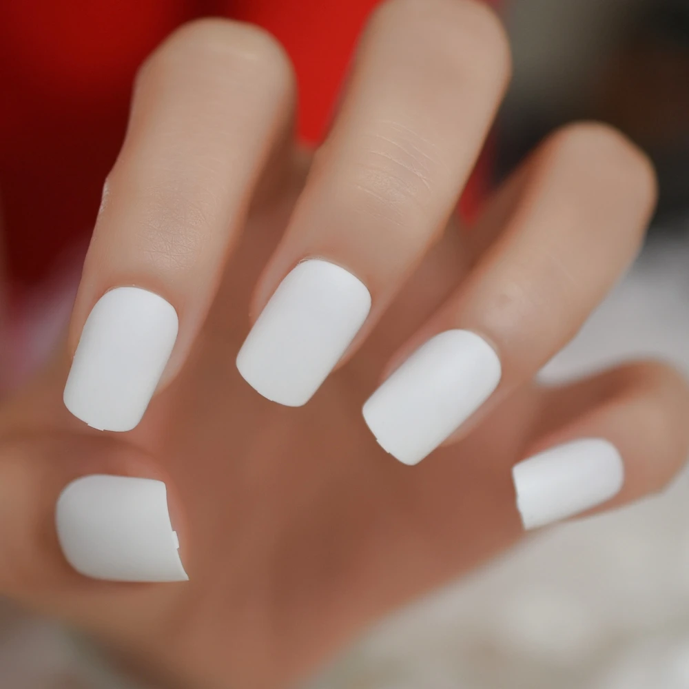 Faux Ongles Carrés et Moyens avec Onglets Adhésifs pour Nail Art, Couleur Blanche Neige, 256 Surfaces, N64