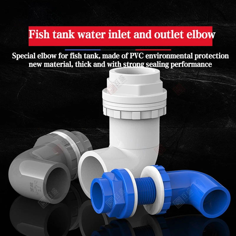 PVC 90 Degree Elbow Male Female Thread Aquarium Bulkhead Fitting Overflow Pipe Connector Extended Long Thread for Fish Tank Sump