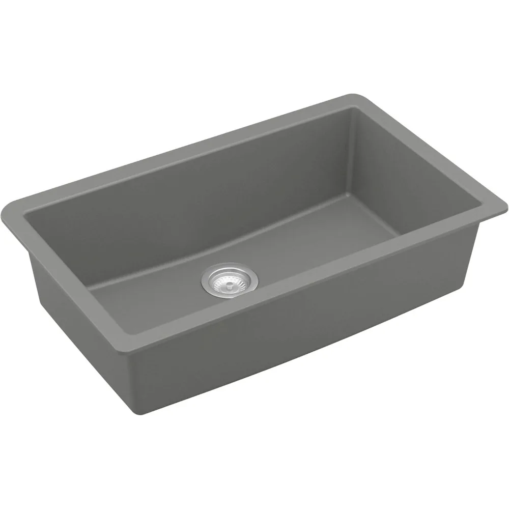 

Kitchen Fixture Undermount 32.5 in. Large Single Bowl Quartz Kitchen Sink in Grey