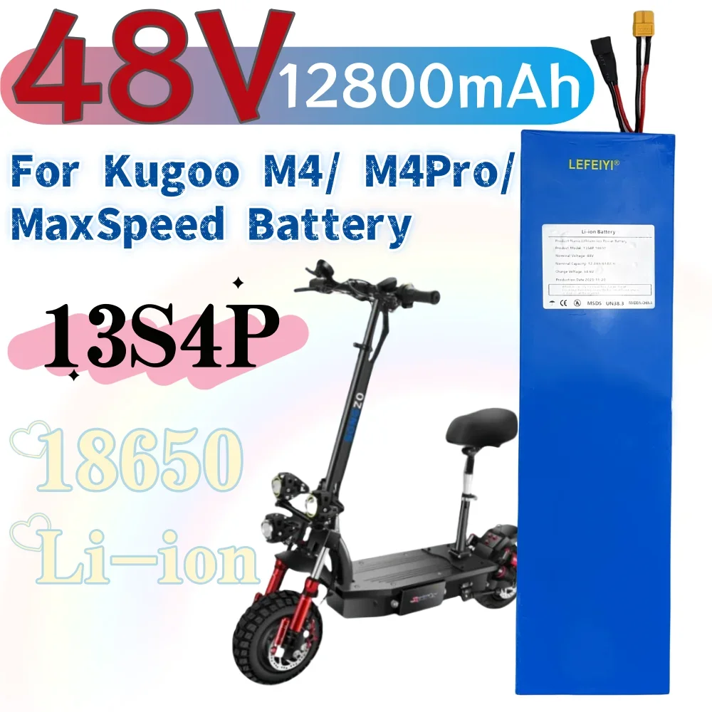 

18650 13S4P Lithium Ion Battery Pack 48V 12800mAh For Kugoo M4/M4Pro/MaxSpeed Electric Scooter Battery Built in BMS Board