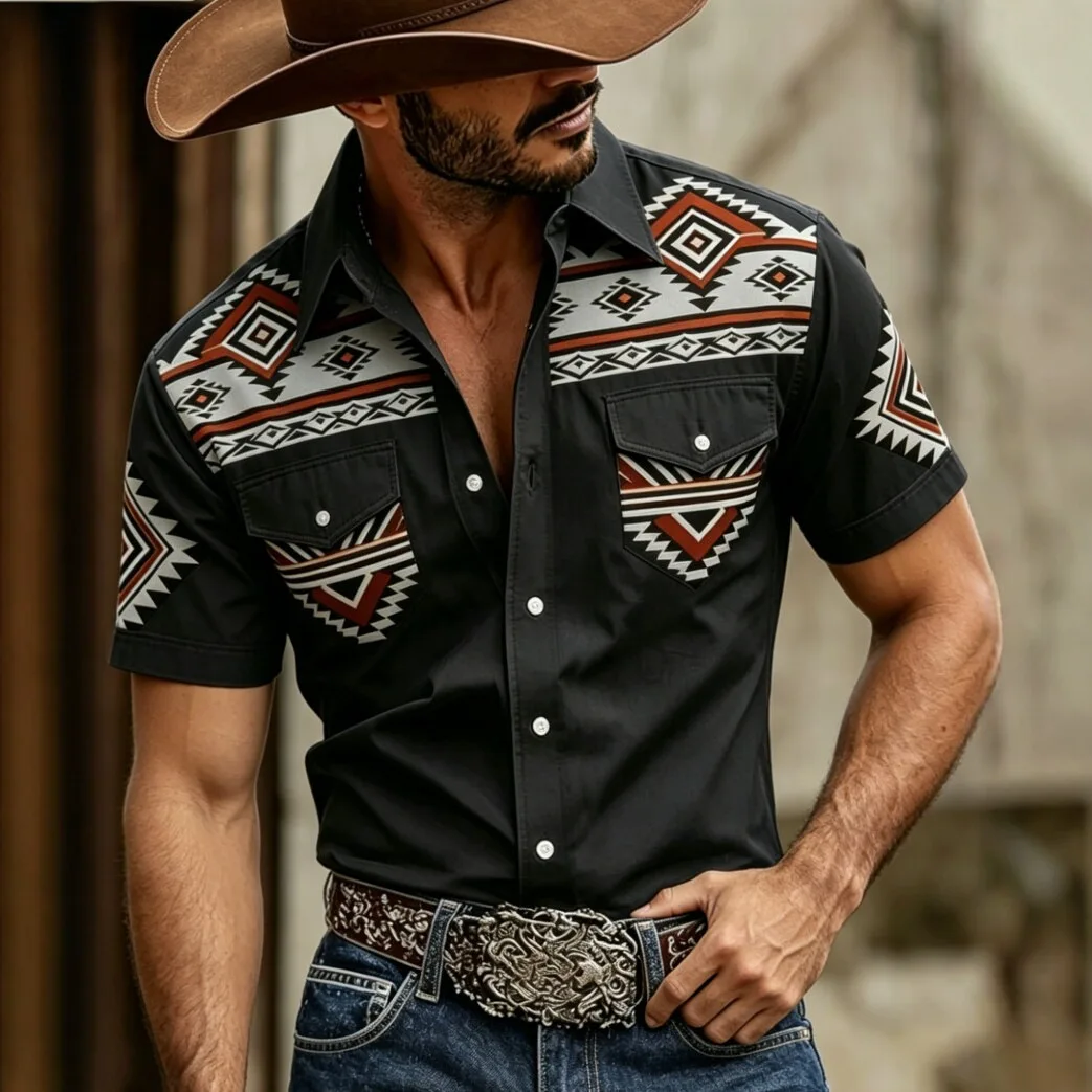Casual Men's Long Sleeve Shirt Vintage Ethnic Style No Ironing Required Spring Autumn Seasonal Comfortable Fit Printed Pattern