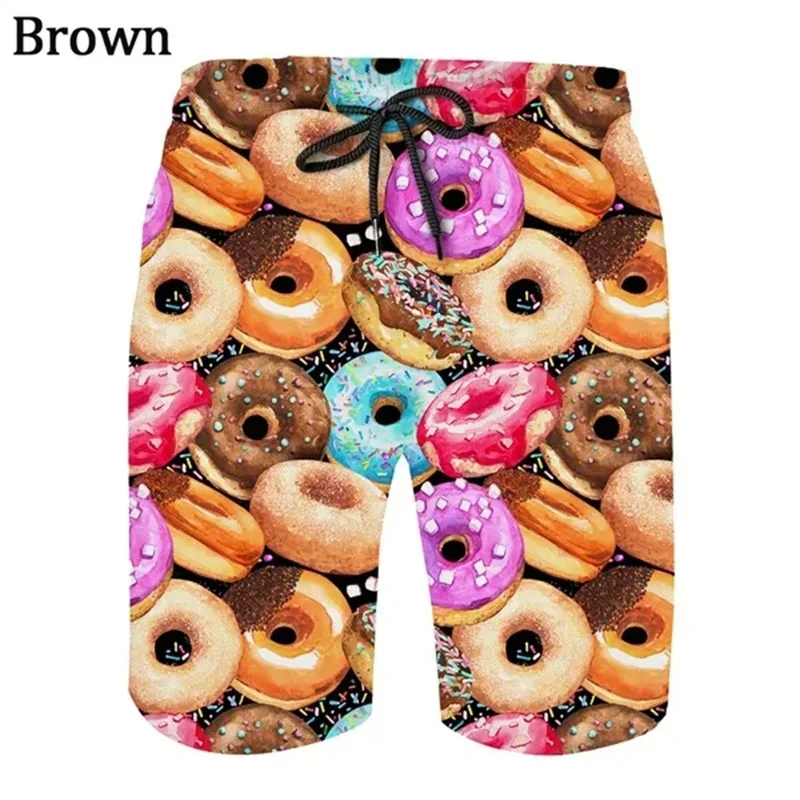 Calção de banho com flores de donut infantil, Harajujku, doces 3D, impressão de donuts, roupas de praia, shorts, moda, verão