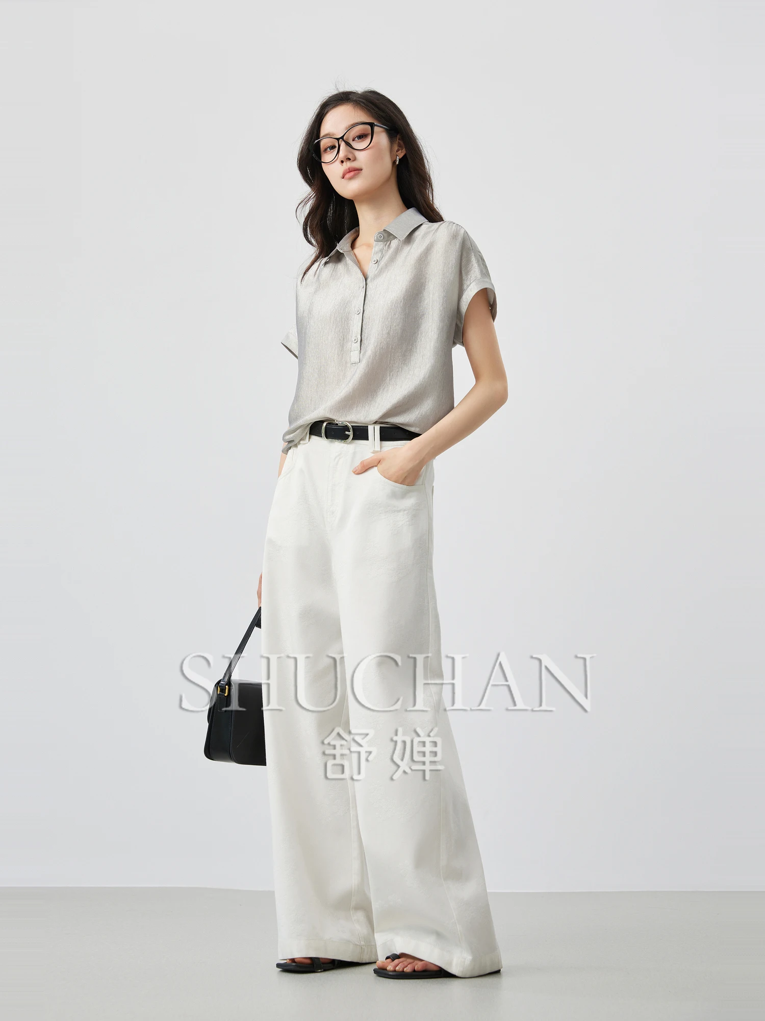 Thin Blouse Women Three-dimensional Pleated Texture Extremely Lapel Cover Rotator Sleeve Ladies Tops Shirts for Women