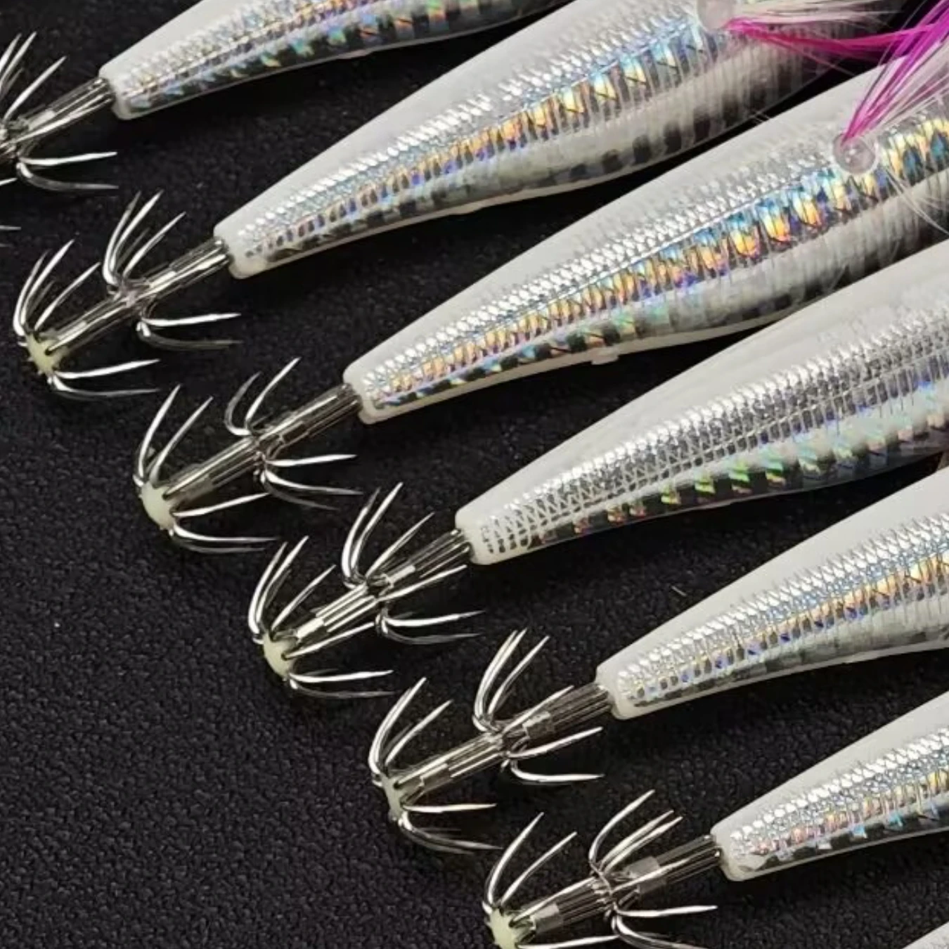 6-teiliges horizontales Egi-Set, 10,5 cm, leuchtender Tintenfisch-Jig, Egi, großes Oktopus-Angelzubehör, Meeressepien-Simulations-Garnelenköder, UV-Garnelen – Detail 2