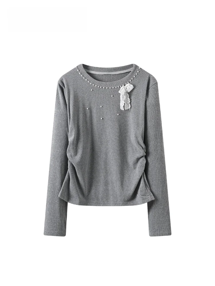 

plus Size round Ne Long Sve T-irt Women's Autumn Winter New Sle Fat Sister's Design Sense Anti-Aging Top