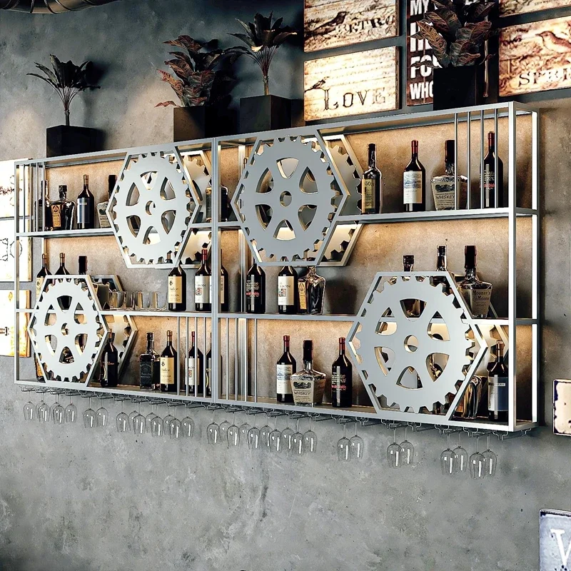 

Wine Rack Floating Bar Shelf Liquor Storage Buffet Cabinet Vinegar Glass Wall Shelves Club Furniture Display Coffe Organizer