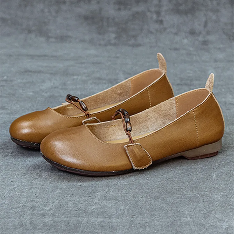 

Genuine Leather Ballet Flats Women Fashion String Bead-Decorated Elastic-Band Loafers Light Comfortable Low-Heel Ballet Sneakers