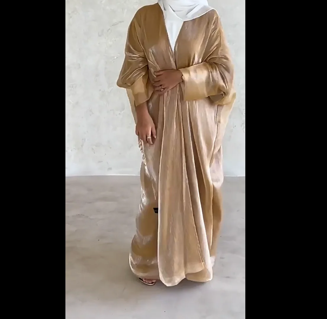 

Новое мусульманское платье Дубая с открытой Абая, блестящее кимоно, кардиган, женский кафтан Ид Рамадан Kebaya, марокканский женский халат, исламское платье Джалабия