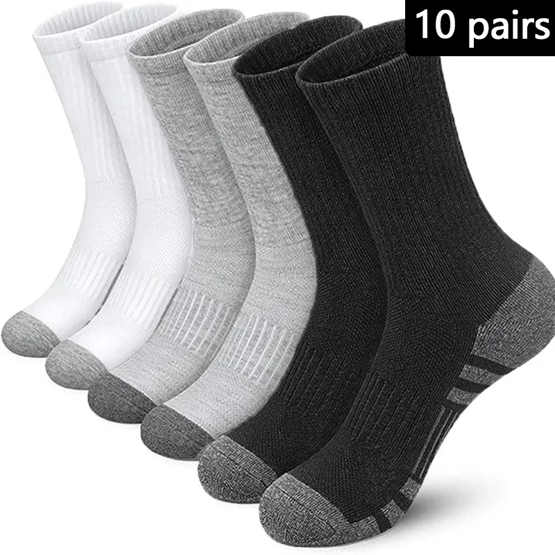 10 pairs of men striped socks, solid color minimalist men sports and odor resistant medium length socks rubber band cotton socks