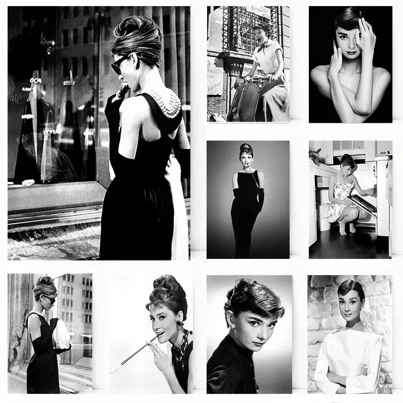 Black and White Audrey Hepburn Classic Photo Wall Art, HD Canvas Print Poster, Home, Living Room, Room Decoration Painting