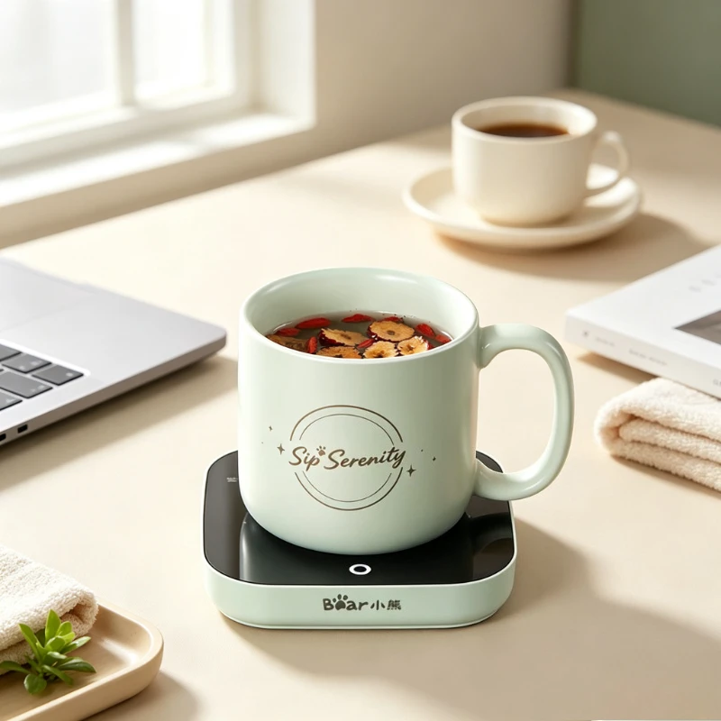 Electric Mug Warmer 55C Constant Temperature 56W Weight Sensing Heating Pad with Ceramic Cup for Office Home Daily Use 컵 워머