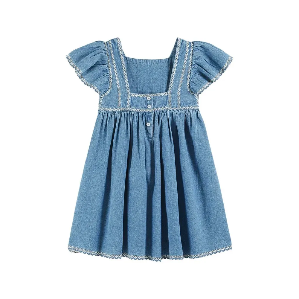 Robe imprimée brodée à manches courtes pour filles, robe de princesse mignonne, mode EM, été, nouveau, 2025