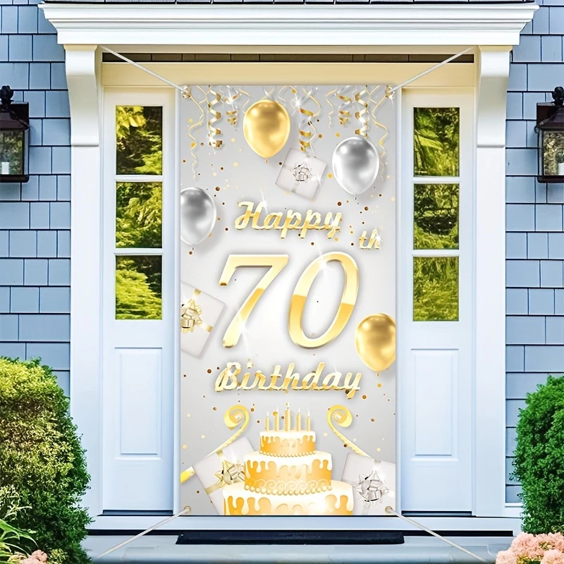 Happy Birthday Banner, 70 Year Old Theme Door Set Logo Party Supplies, Outdoor and Indoor Birthday Photo Prop Decoration