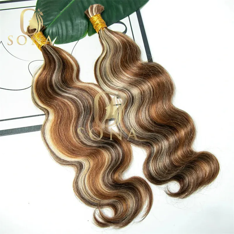 Brown Highlight Honey Blonde Bulk For Braiding Wholesale Boho Braids Human Hair Extensions Body Wave Hair Bulk 1/2/3Bundles image 2