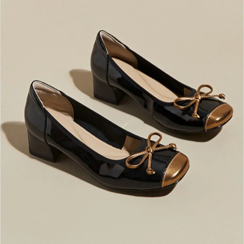 Color Blocked Leather Shoes for Women Spring and Autumn New French Style Leather Shoes One Foot Casual Mary Jane Single Shoe