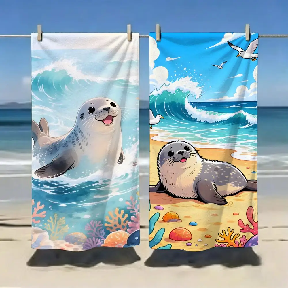 Cute Baby Seal Towel Microfiber soft Beach Towel for Travel Fitness Sauna Bathing Camping