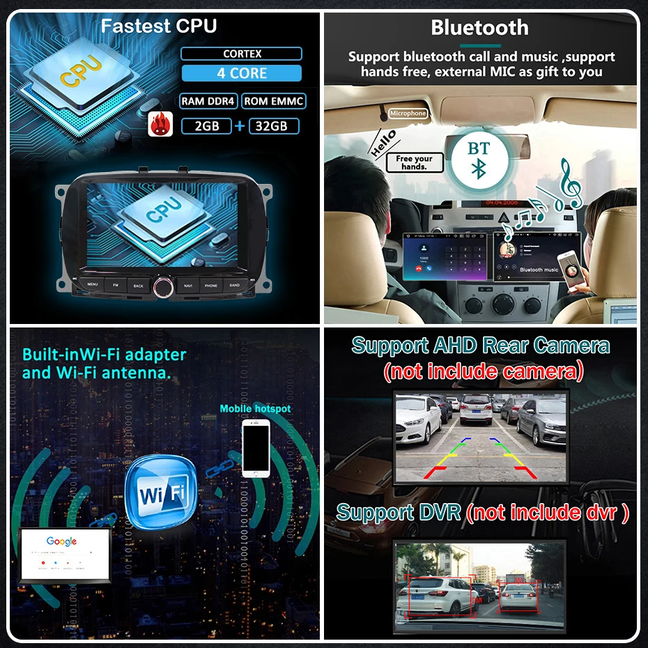 Radio para automóvil con Android 15, compatible con Carplay inalámbrico, para Fiat 500, modelo 2016-2019, con Bluetooth, autorradio 2 DIN, pantalla de 7 pulgadas y reproductor multimedia. 5