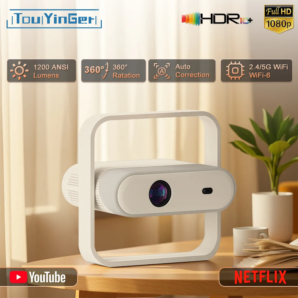 Touyinger Z7 Linux OS 4K Support LED Projector 1080P 1200ANSI Lumens 360° Rotatable Auto Correction Home Theater