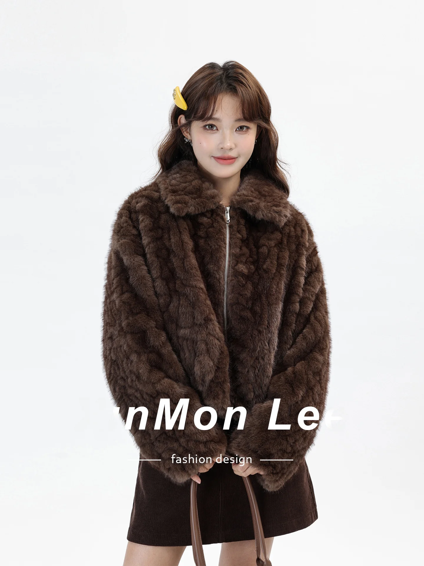 

Korean Sle Faux Fur Jaet Quilted Warmth ort down Coat Stand Collar Zipper Closure Women's Stand Fit Faionable Slim