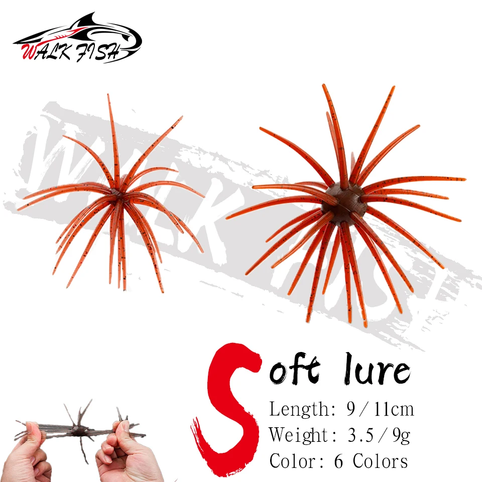 Señuelo de pesca blando de TPE WALK FISH 3.5g/9g, simulación de erizo de mar de PVC, señuelo de silicona para lucio, pescada, lubina, tilapia, cebo de invierno para mandarina